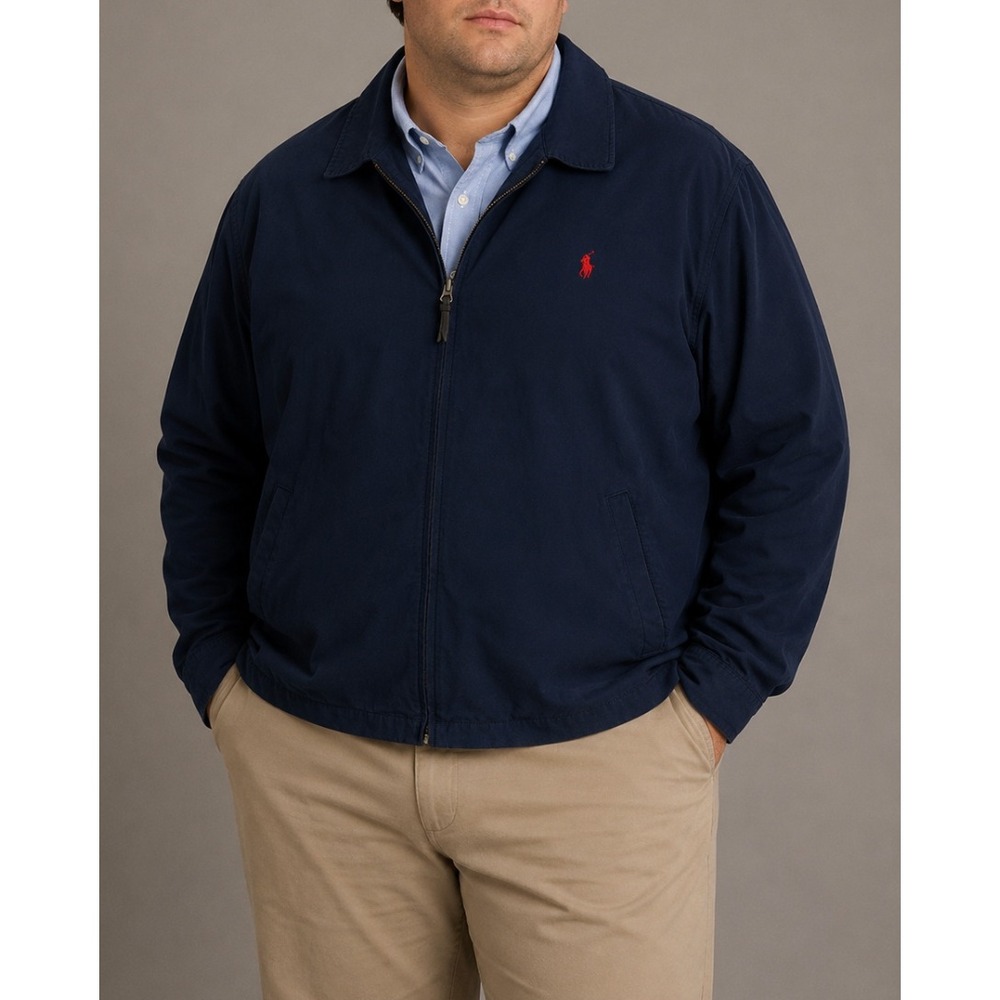 Polo Ralph Lauren Mens 2X Big Navy Blue Bi-Swing Windbreaker Jacket Cotton Vtg